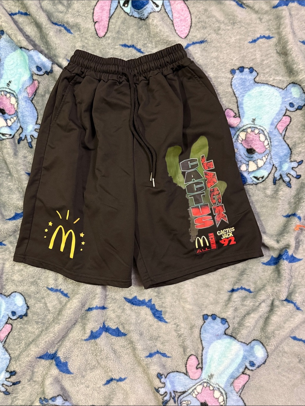 Travis Scott Black Graphic Athletic Shorts with Yellow McDonald's Logo